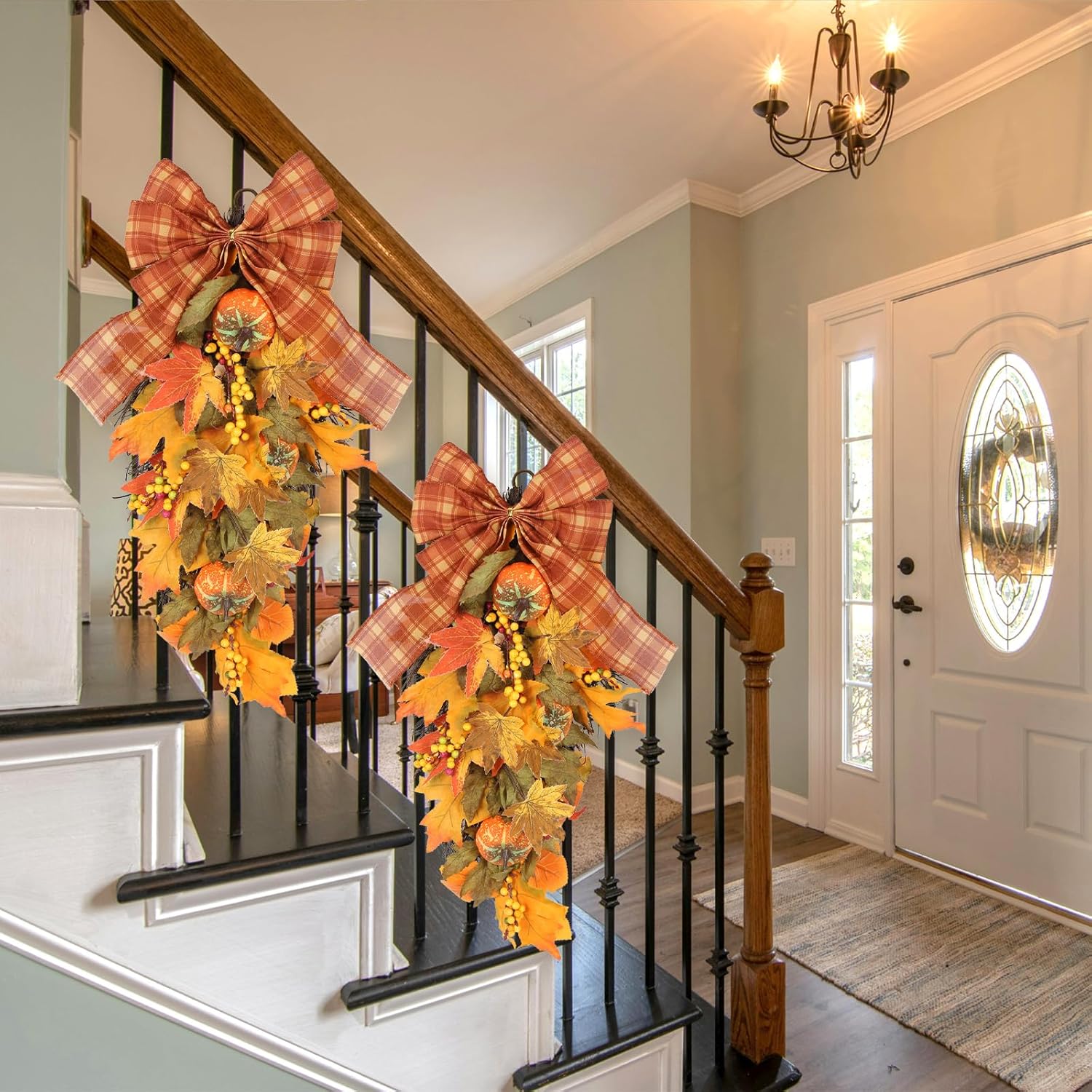 INSUNSIX 2PCS Autumn Teardrop Swag Wreath