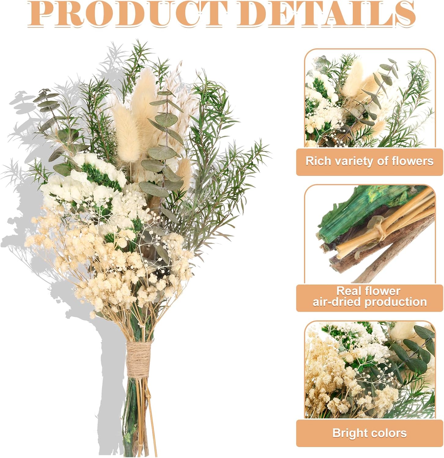 VAIPI Dried Flowers Bouquet with Glass Vase