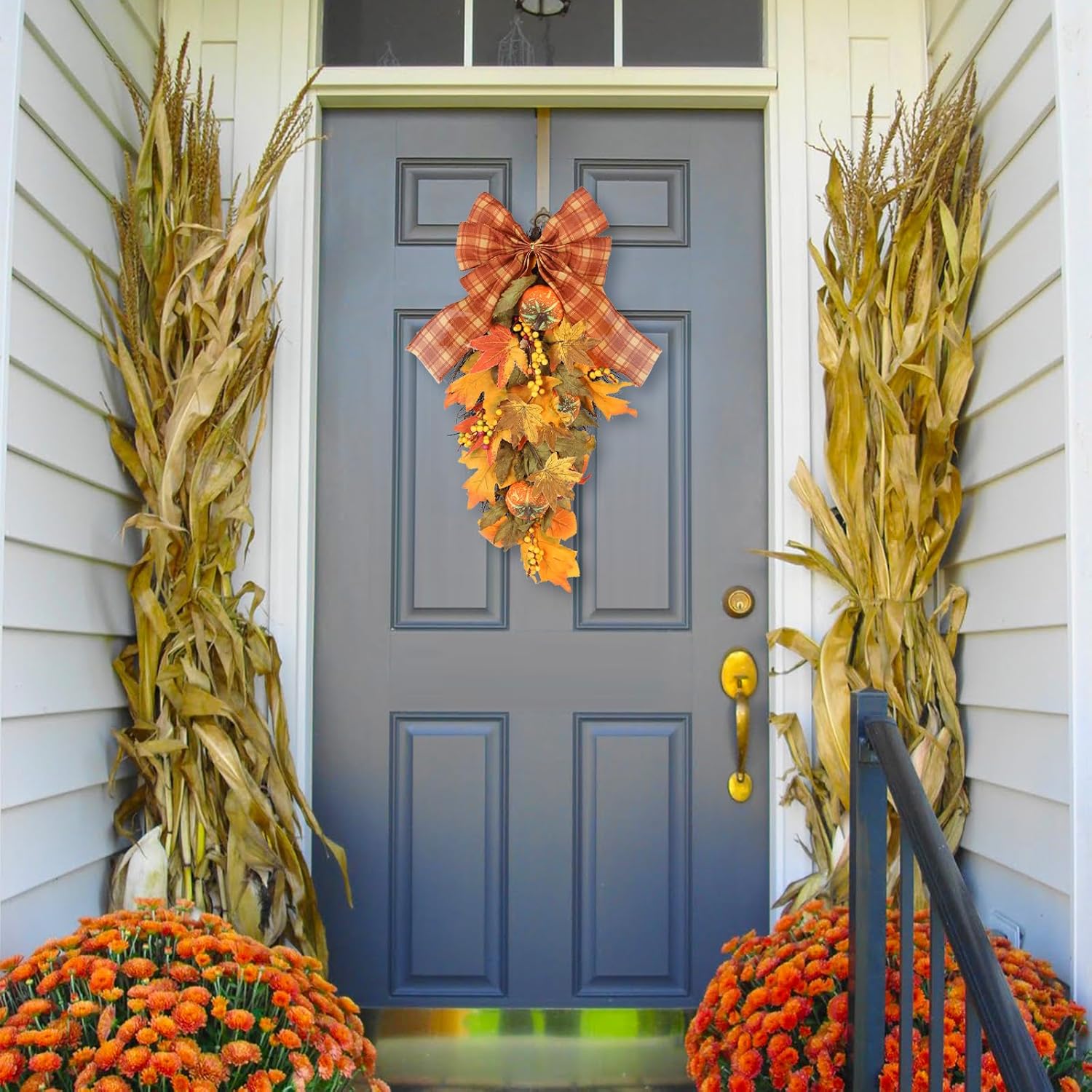 INSUNSIX 2PCS Autumn Teardrop Swag Wreath