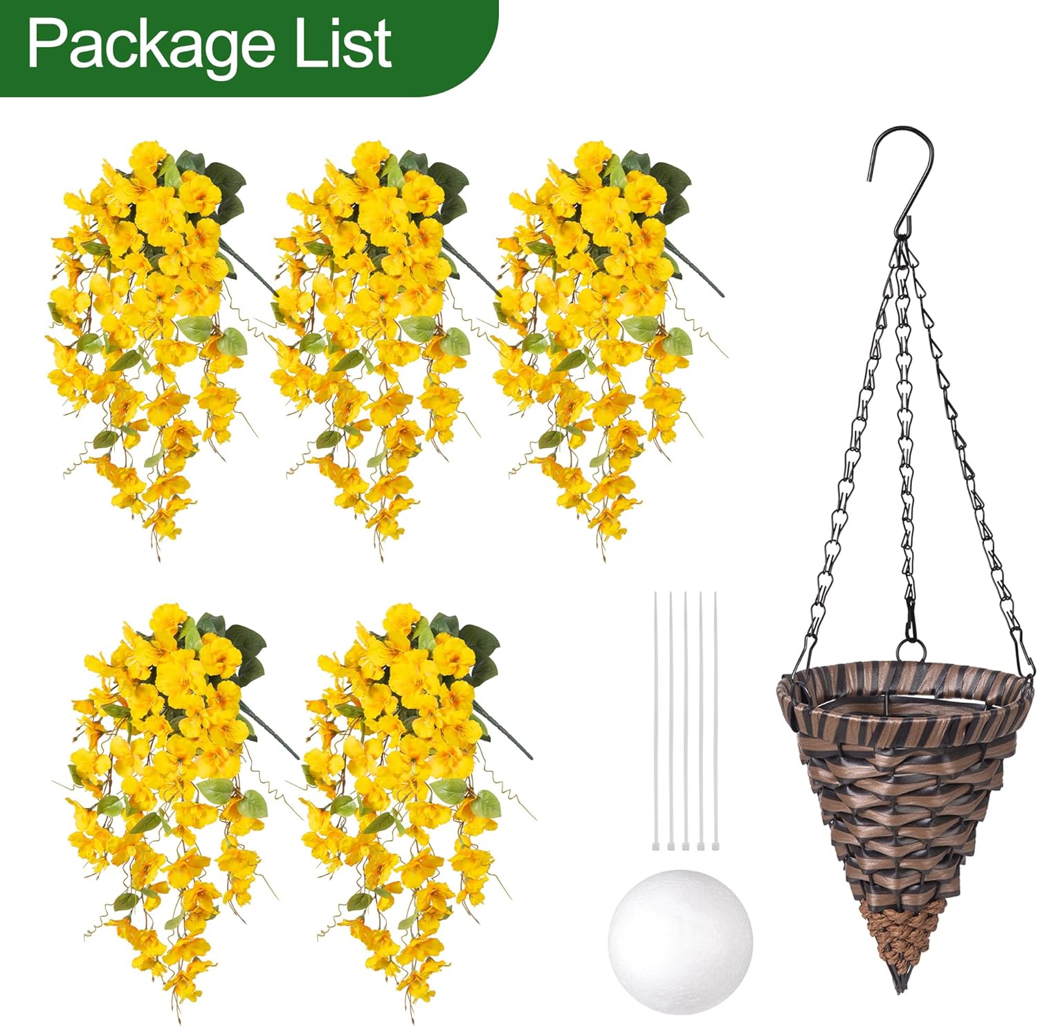 HyeFlora Artificial Hanging Hibiscus Flower Basket - Yellow