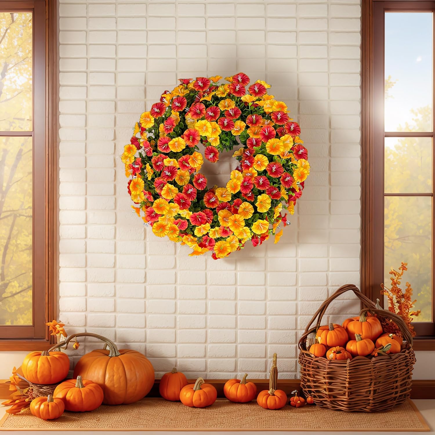 Florielle 20 Inch Fall Wreath with Petunias and Morning Glories