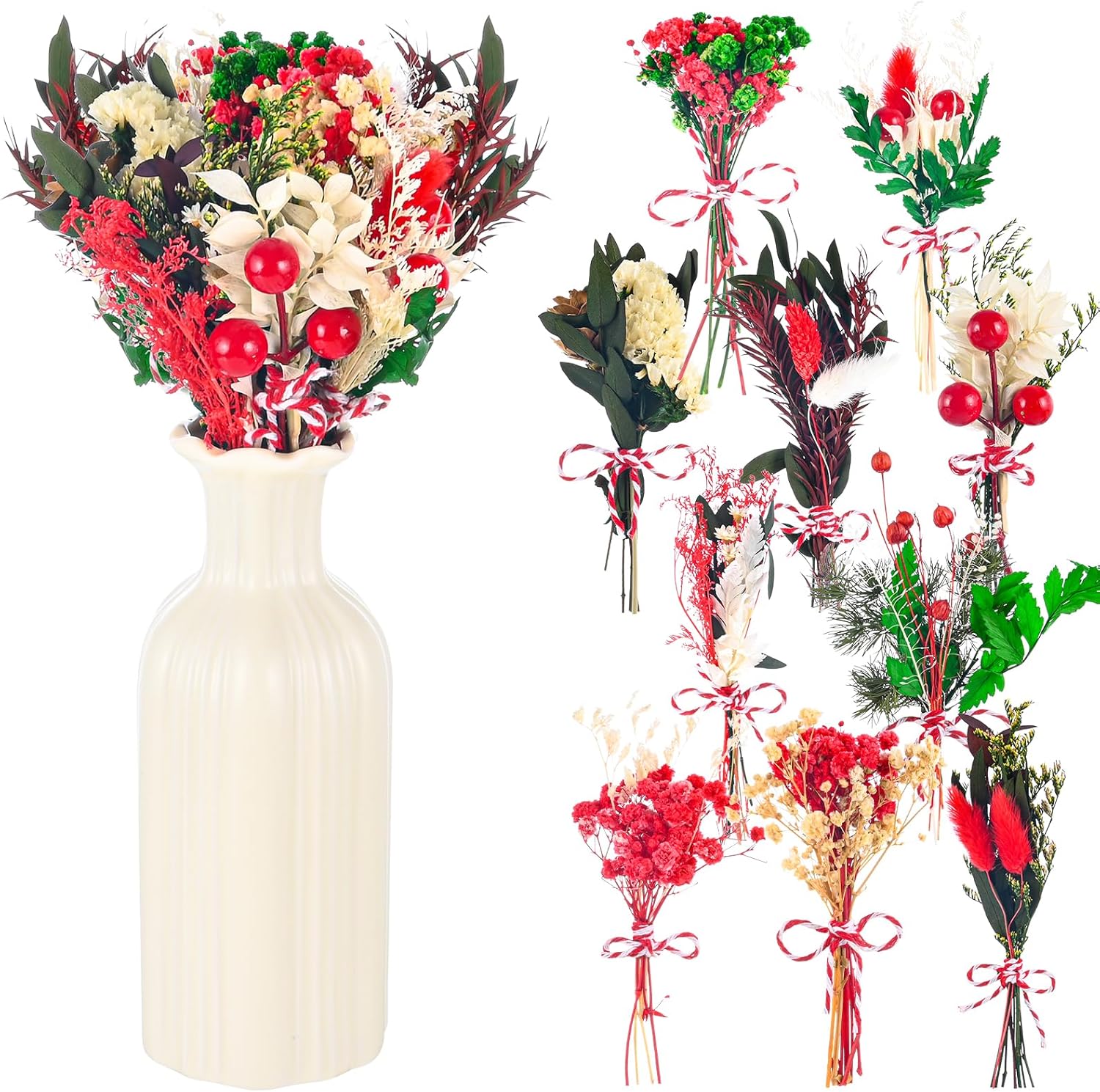 VAIPI 10 Pack Christmas Decor Mini Dried Flower Bouquets