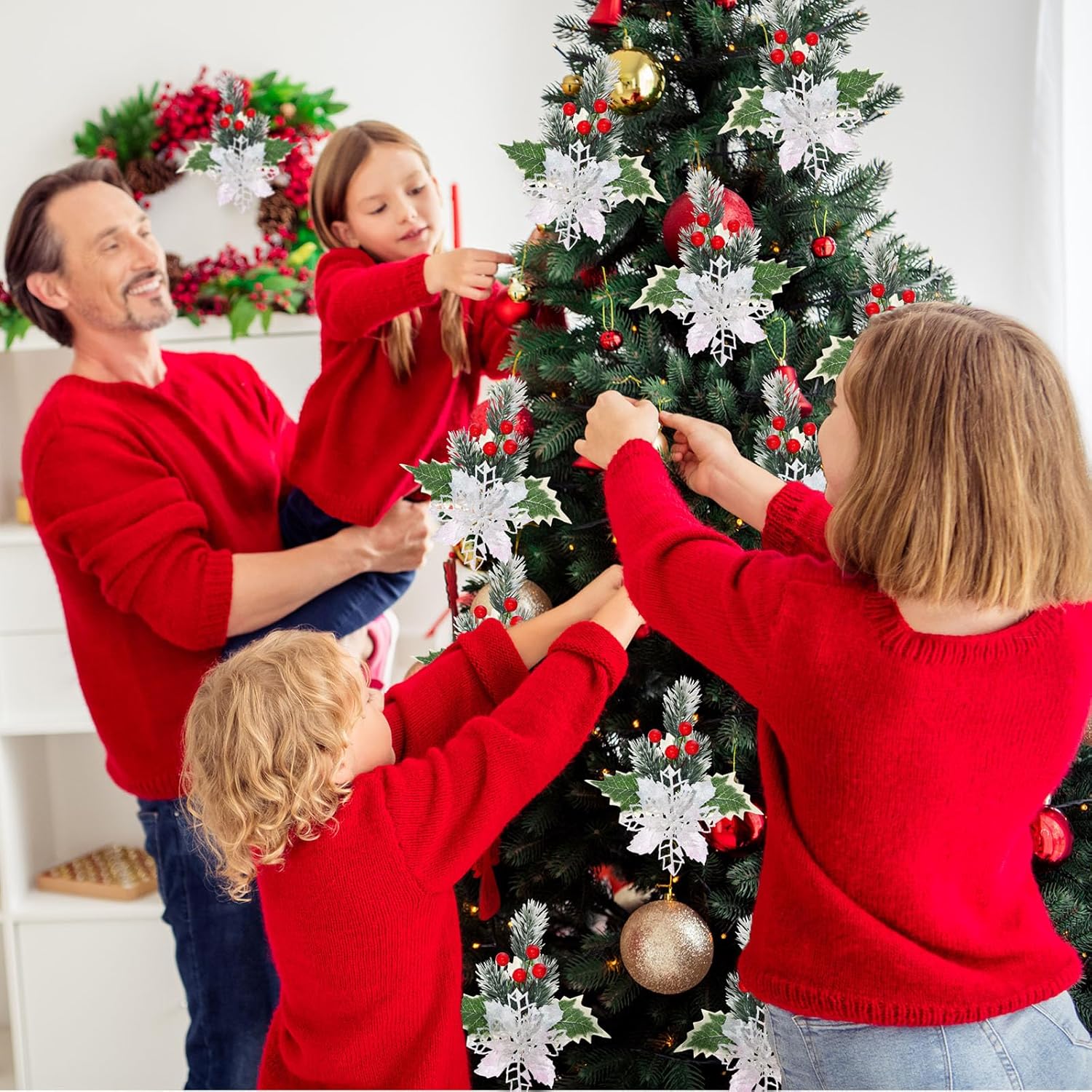 Hotop 12 Pcs Artificial Poinsettia Flowers with Clips