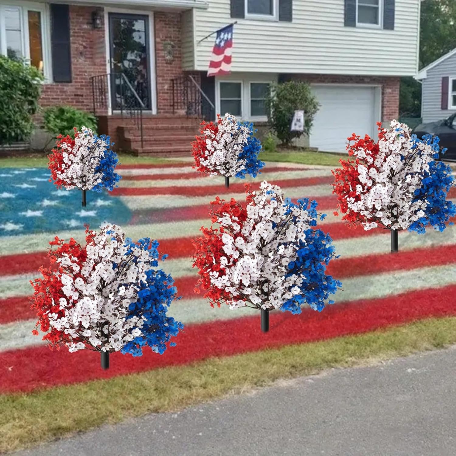 4th of July Artificial Boxwood Topiary with Ground Spikes