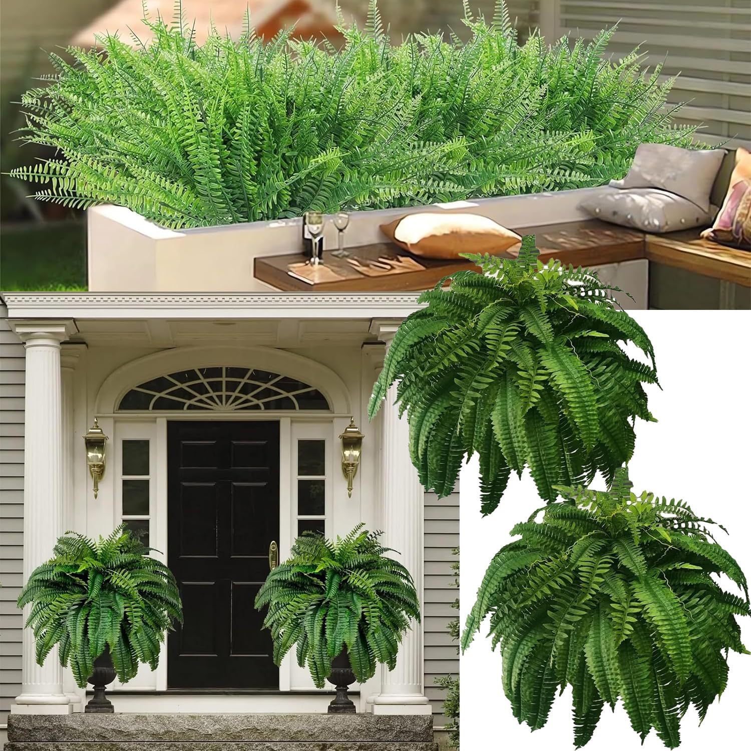 RJDJ UV Resistant Artificial Boston Ferns 2PCS