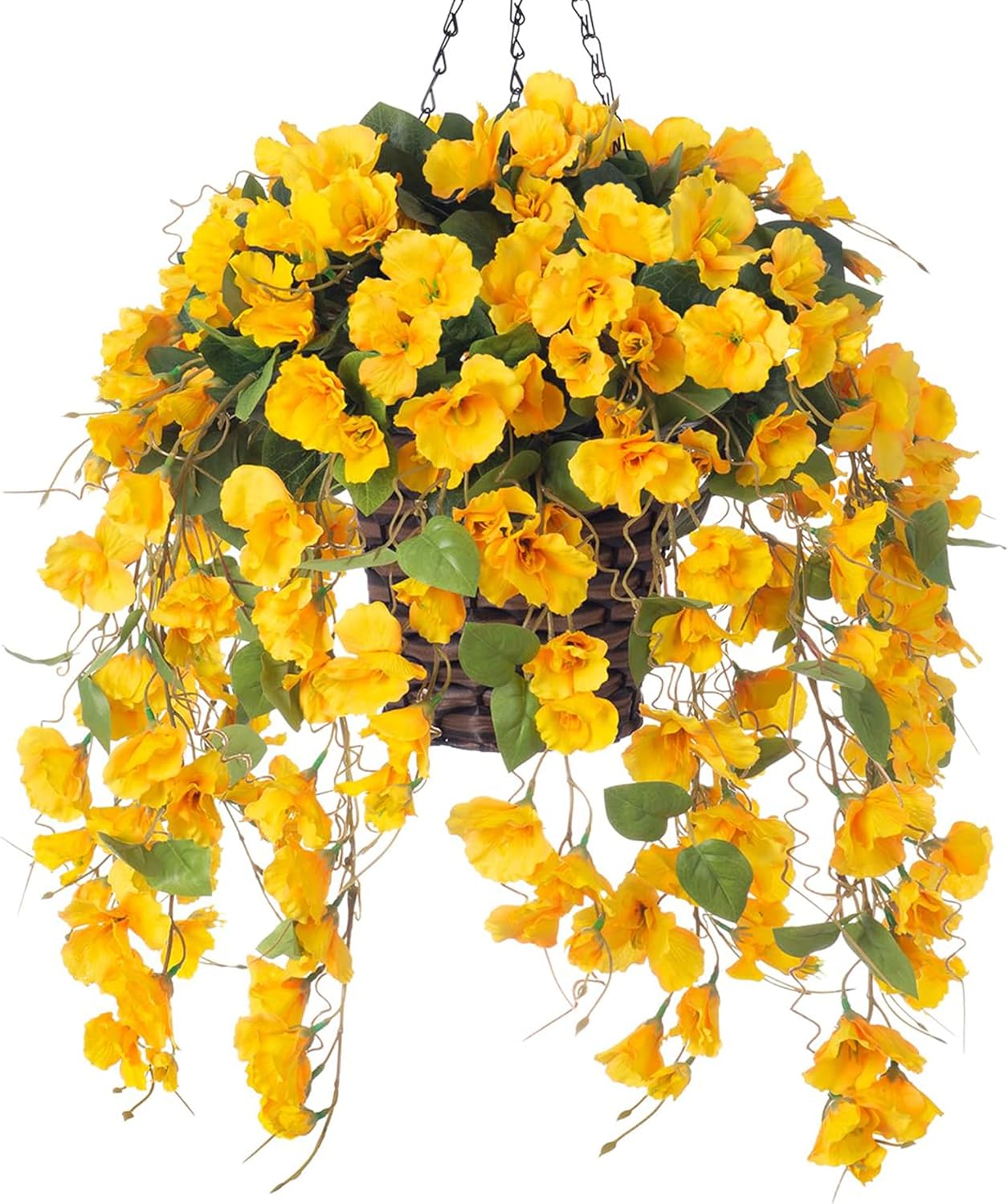HyeFlora Artificial Hanging Hibiscus Flower Basket - Yellow