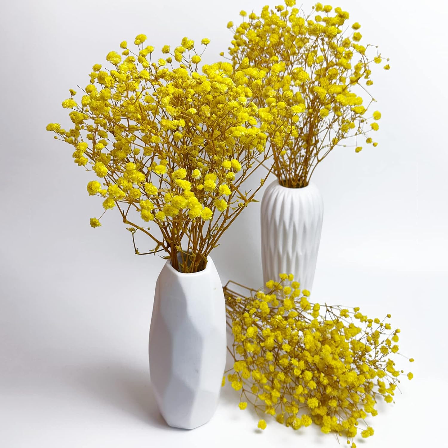 Preserved Babys Breath Flowers 3 Bunches Yellow for Decor