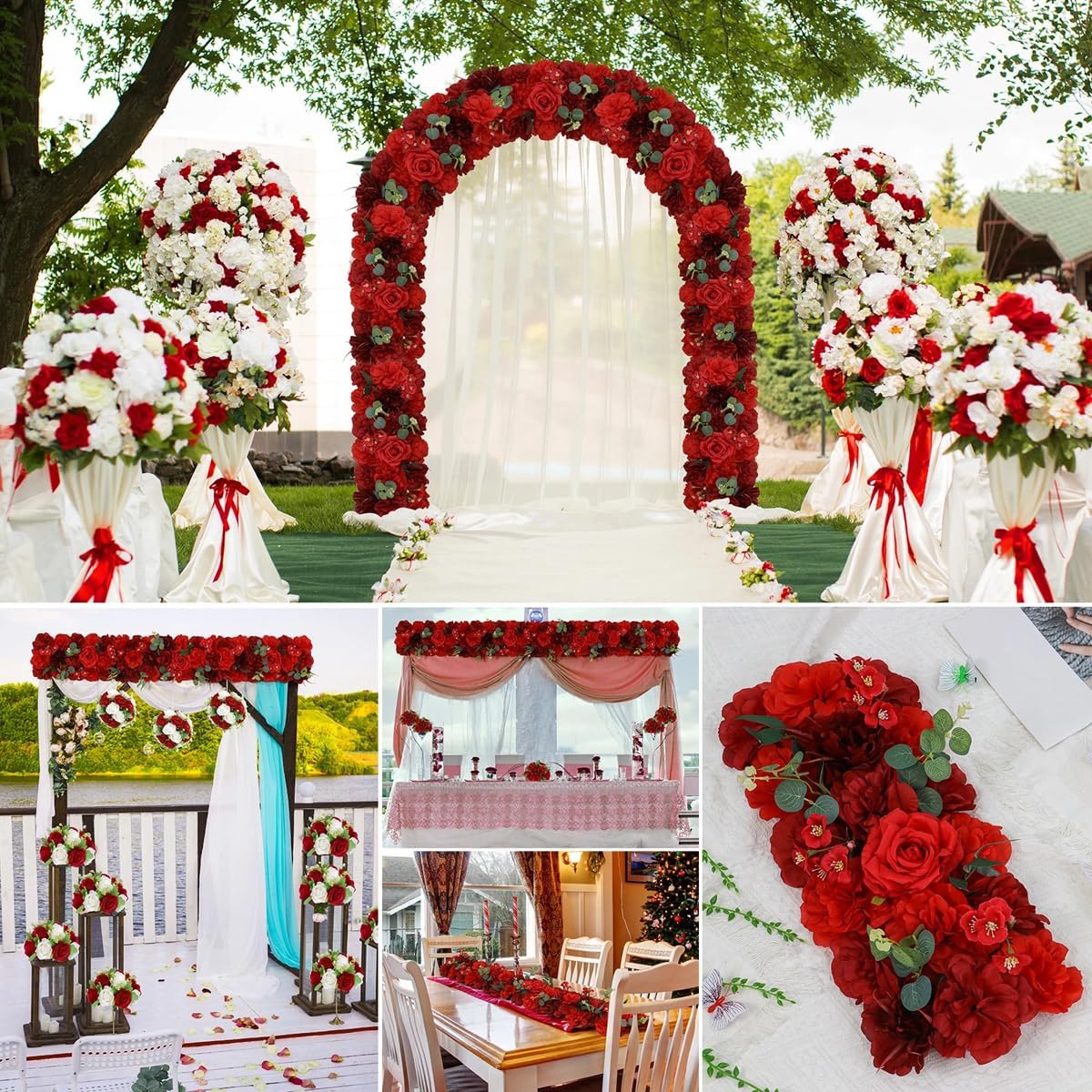 Silk Rose Arch Centerpiece - Wine Red 2086x944 Inch