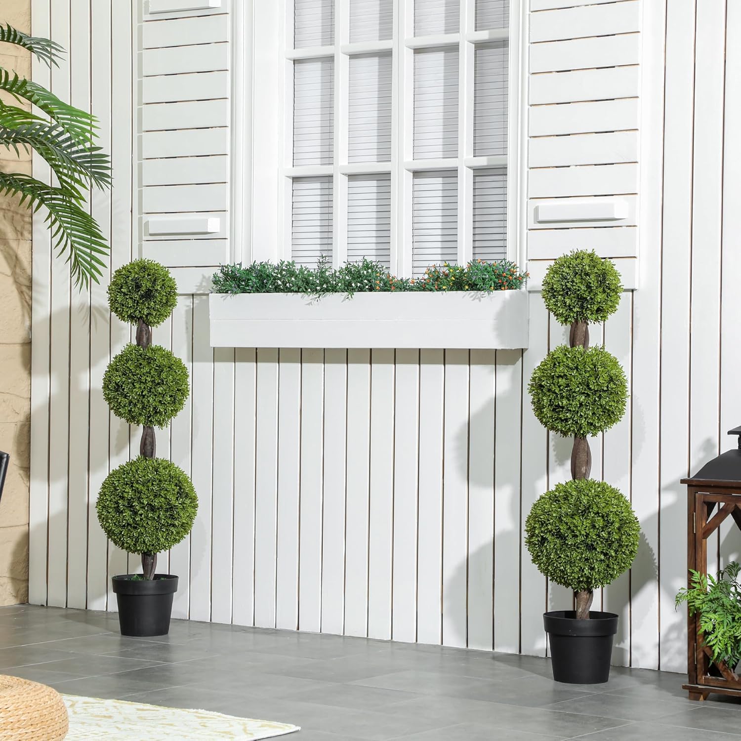 HOMCOM Artificial Plants Set of 2 Green Boxwood Trees