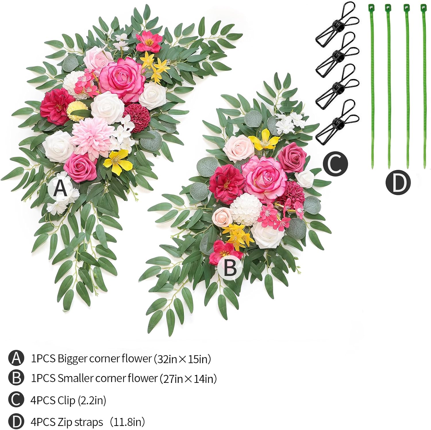 Artificial Wedding Arch Flowers Kit Bright Pink