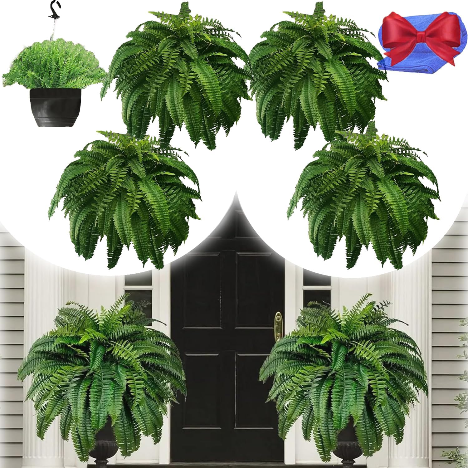 RJDJ Artificial Boston Ferns 4PCS UV Resistant