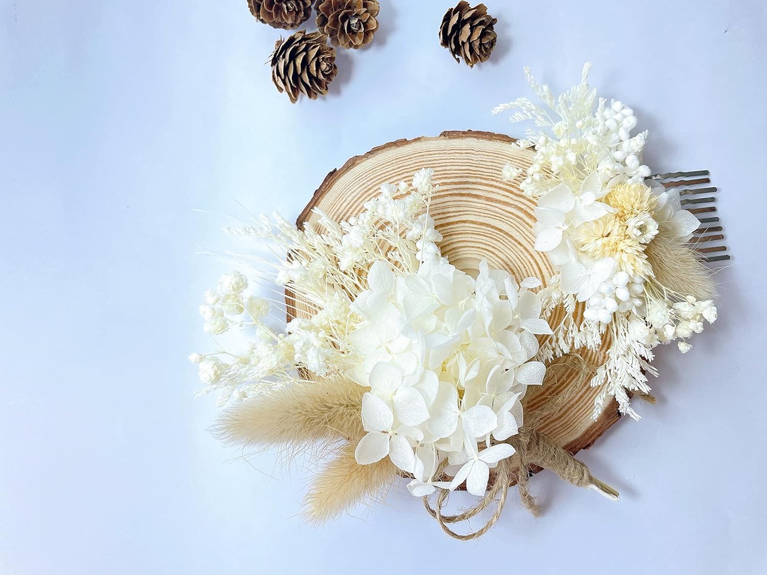 Handmade Dried Flower Boutonniere and Hair Clip Set Ivory