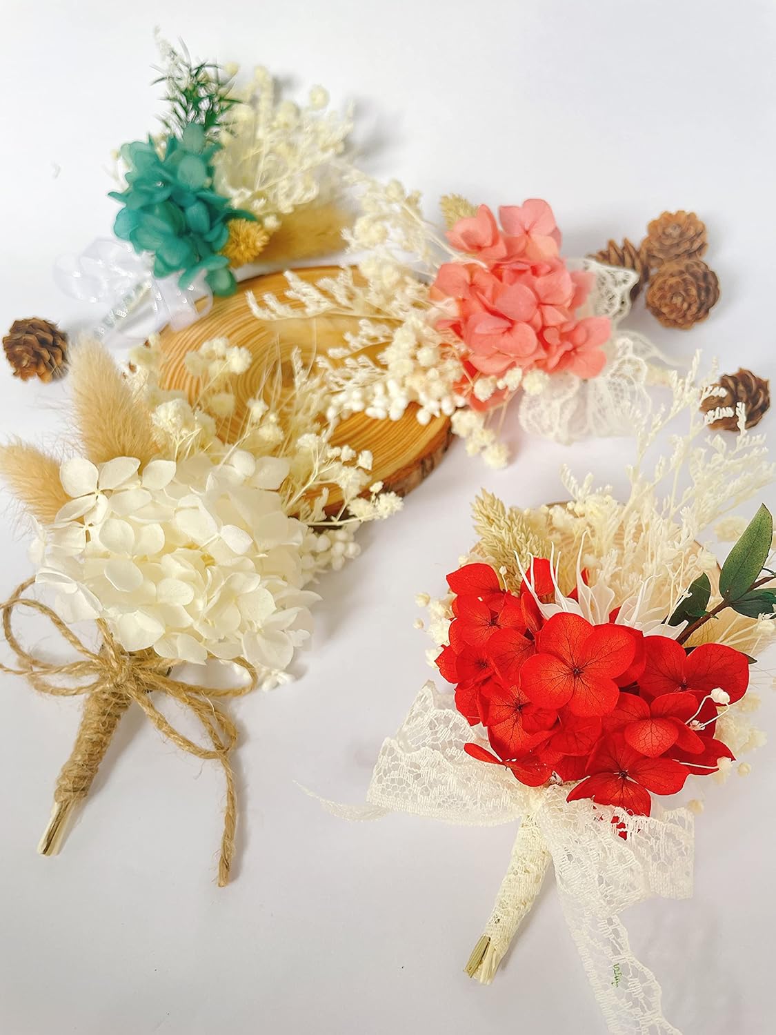 Handmade Dried Flower Boutonniere and Hair Clip Set Ivory