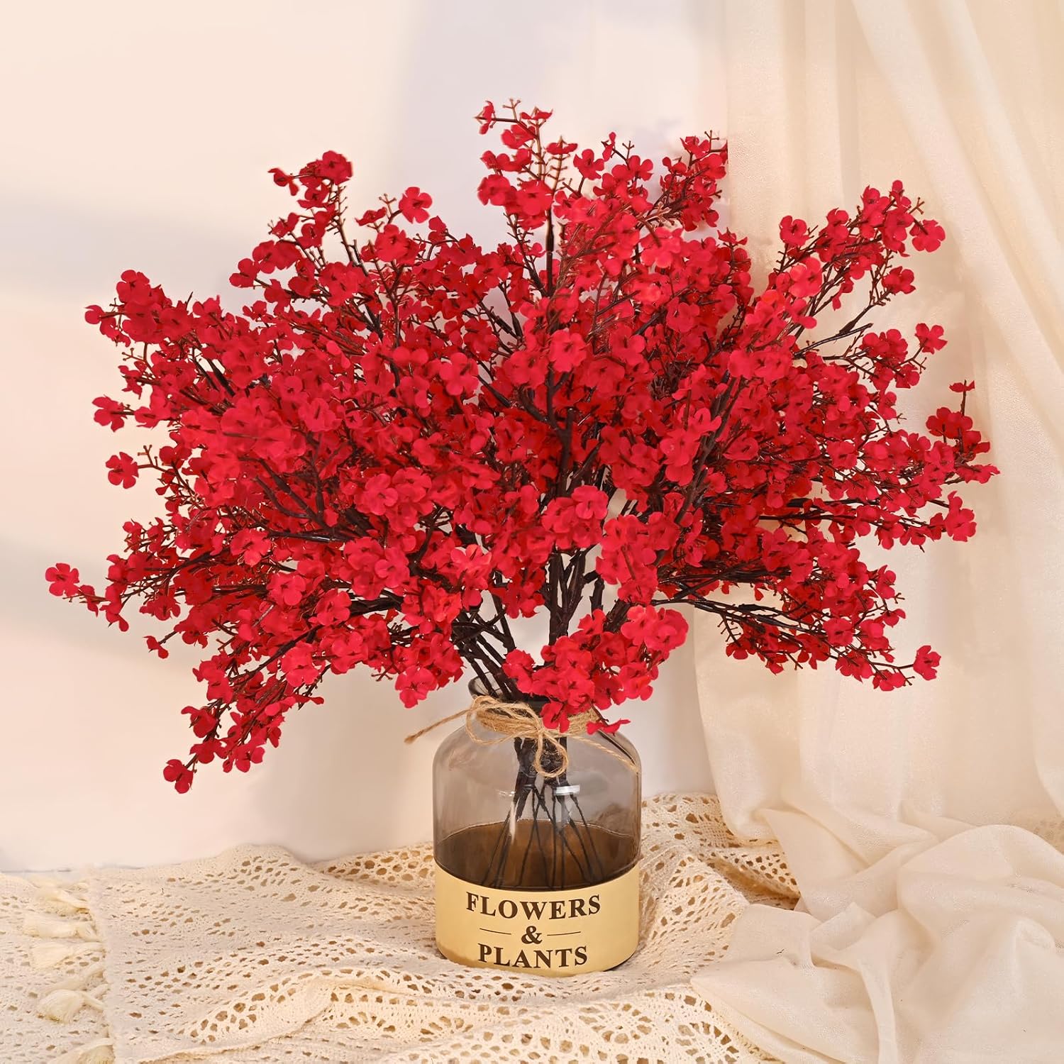 Yastouay Red Babys Breath Artificial Flowers 10pcs