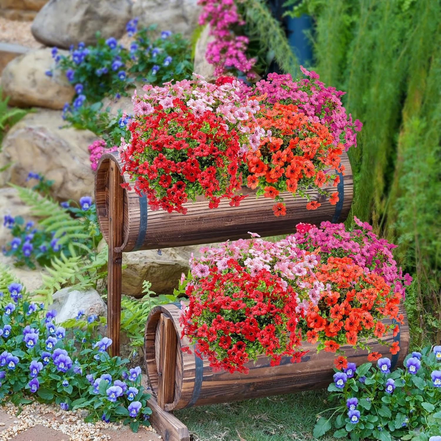 Schedulty Artificial Flowers 18 Bundle UV Resistant Fake Wild Flower Bouquets
