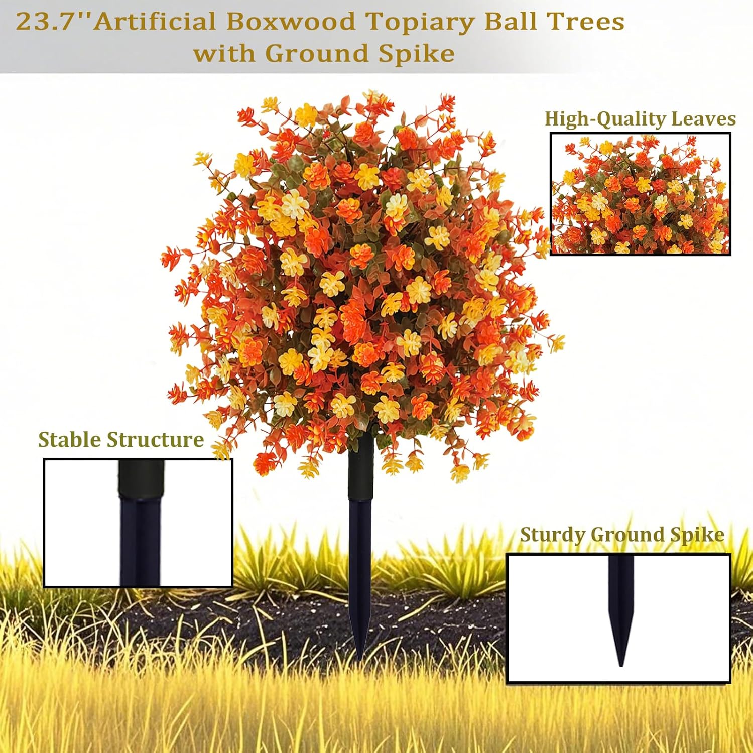 Fall Boxwood Topiary Ball Artificial Plants Set of 2
