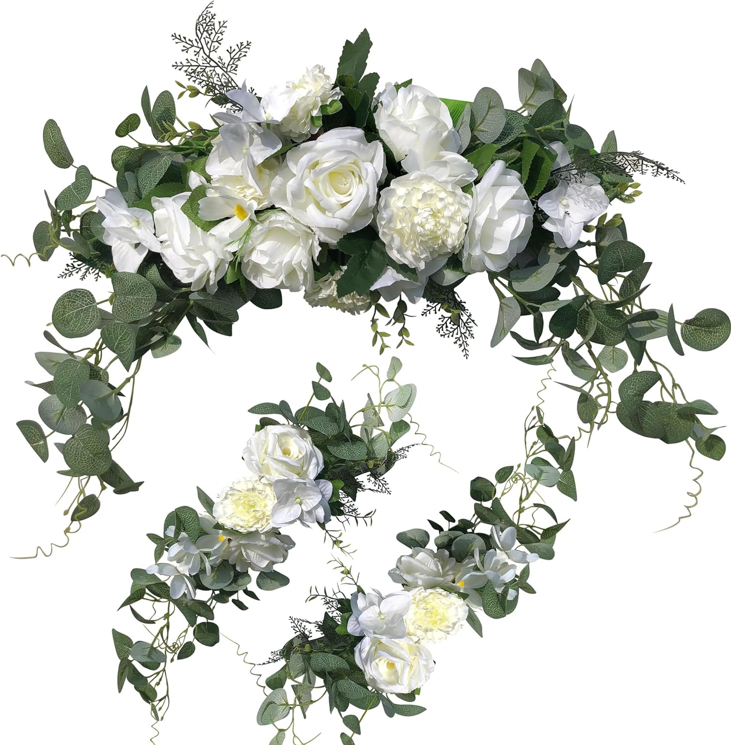3PCS Wedding Arch Flowers Set with White Roses and Eucalyptus