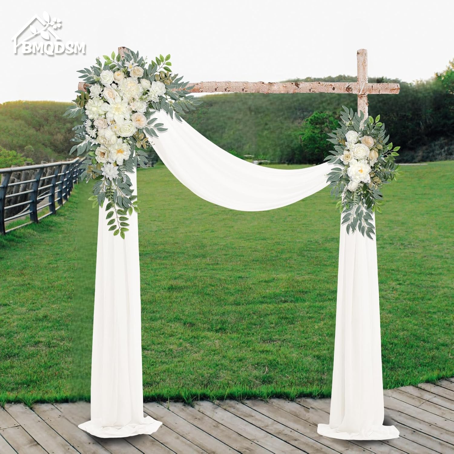 BMQDSM Wedding Arch Flowers with Drapes Set of 3 White Champagne