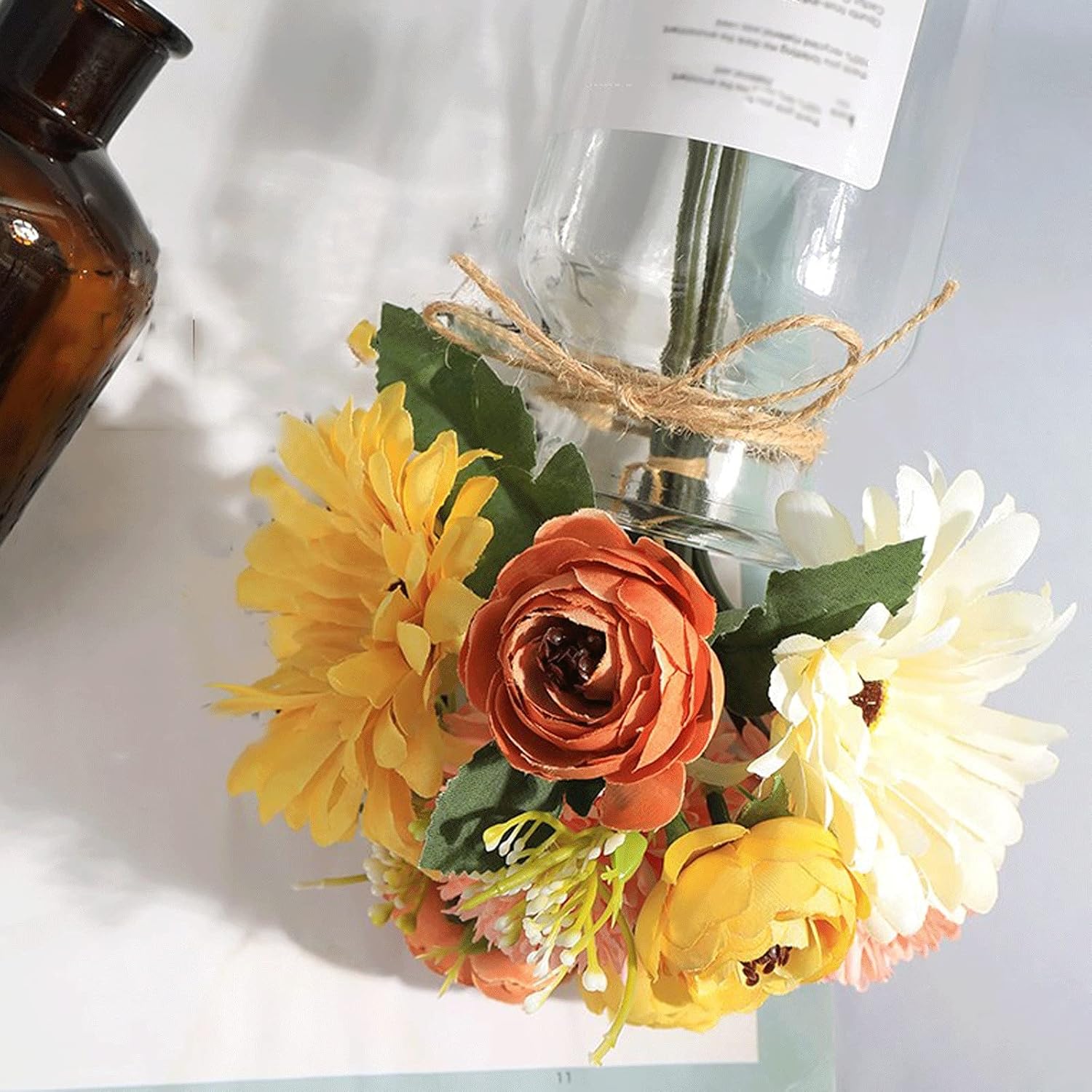 984 Inch Artificial Sunflower with Vase for Home Decor