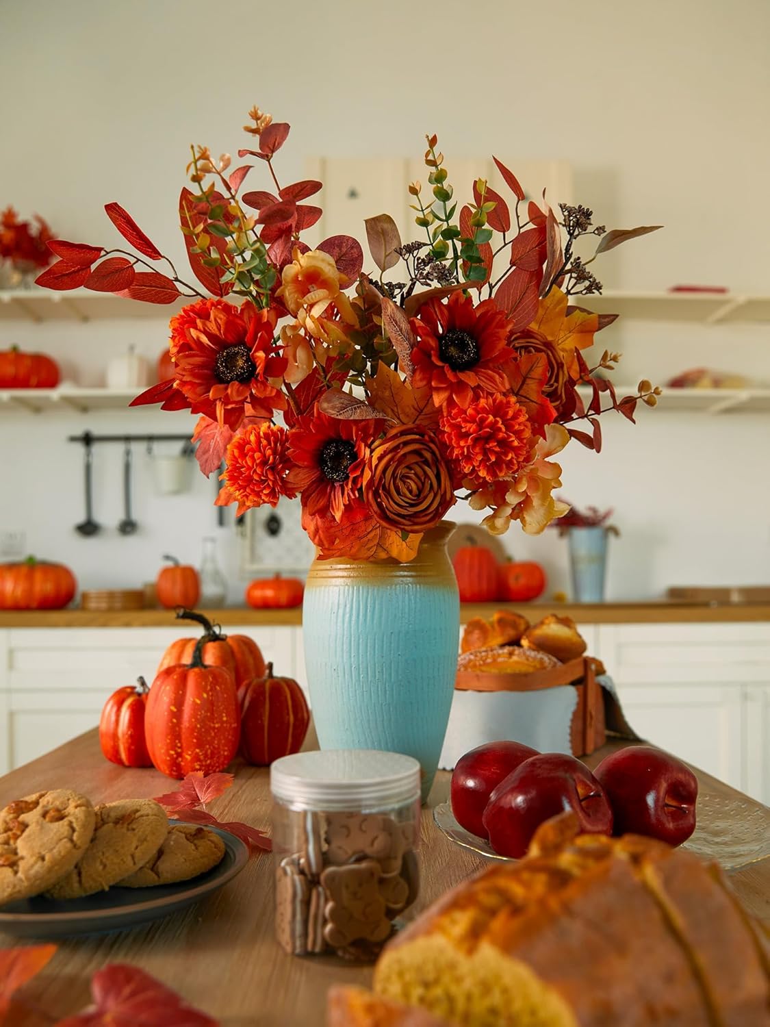 Annas Whimsy Artificial Fall Flower Bouquet with Pumpkins