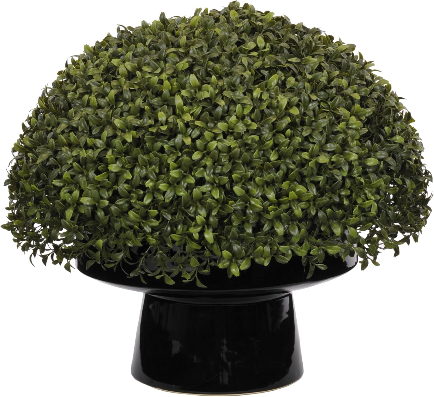Artificial 20-inch Half-Ball Boxwood Topiary in Black Ceramic Pedestal