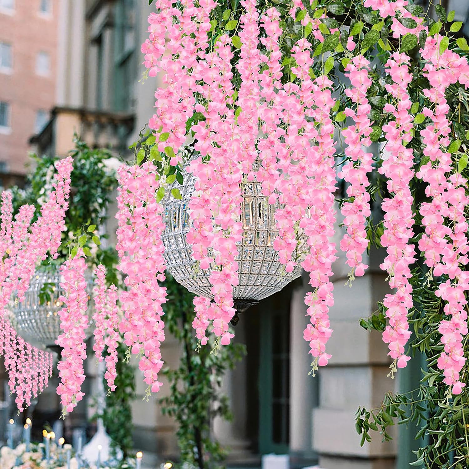 Pauwer Wisteria Hanging Flowers 24 Pack Artificial Garland Pink