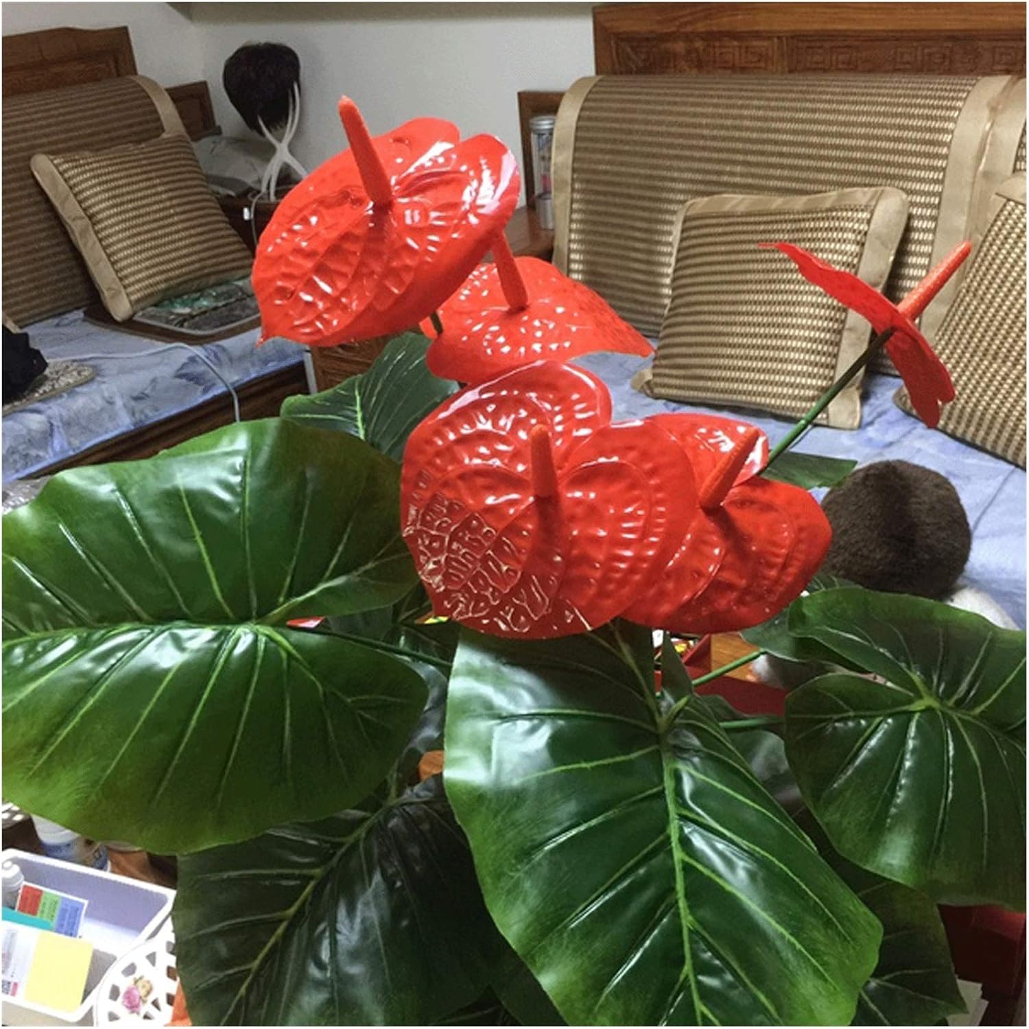 Artificial Auspicious Anthurium Plant 295 Inch Fake Potted Plants with 18 Leaves