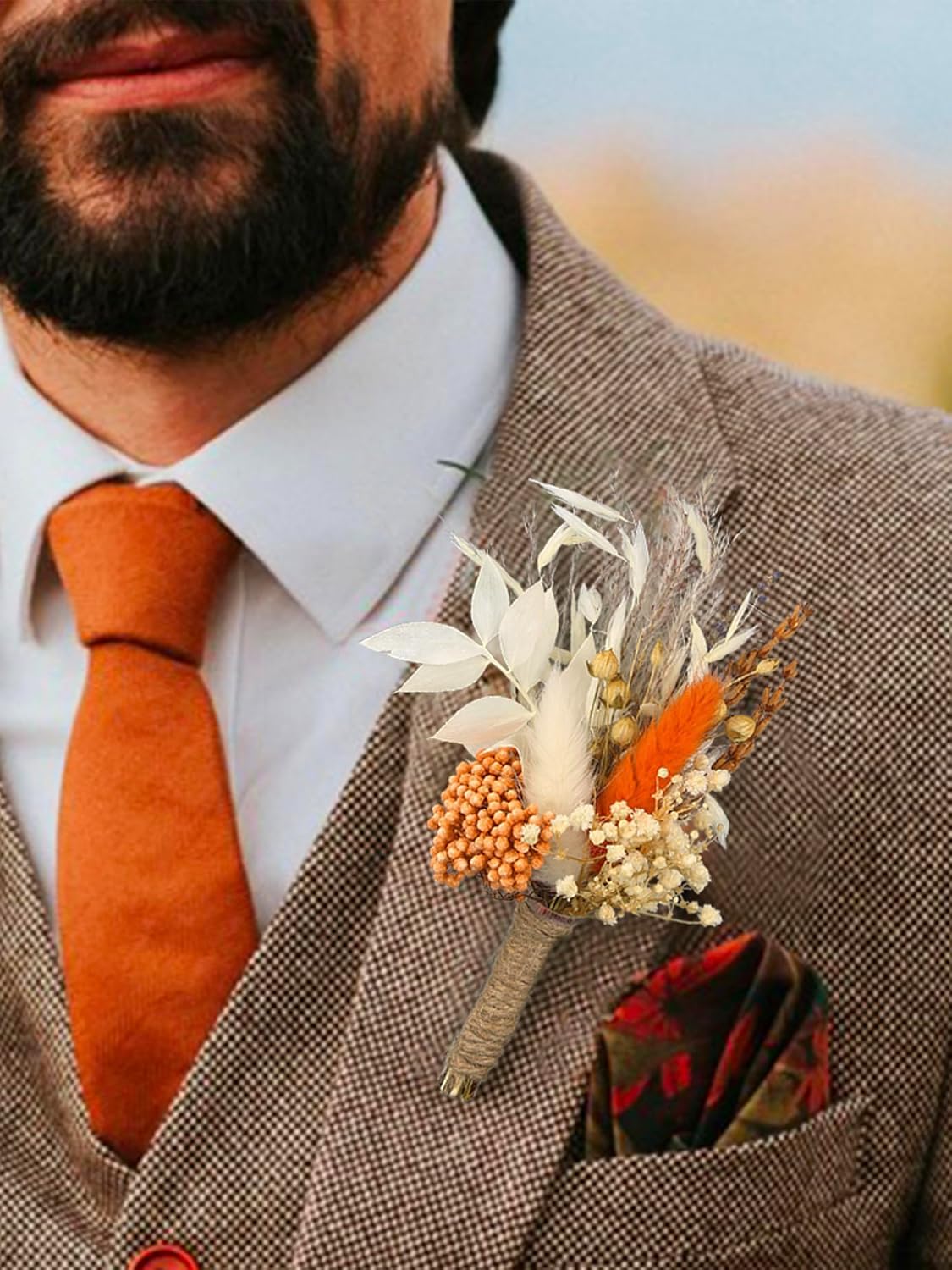 Rinlong Burnt Orange Dried Flower Corsage and Boutonniere Set