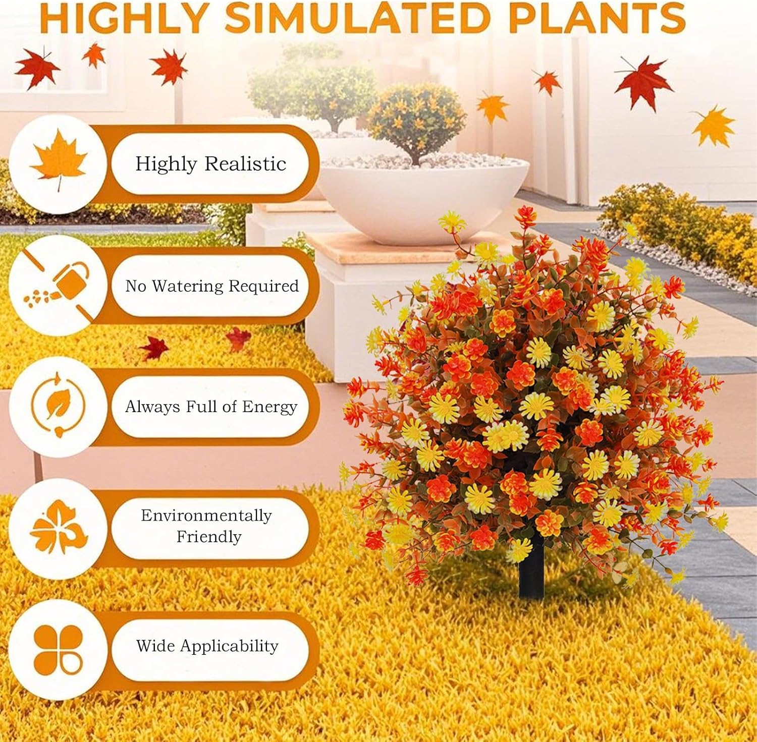 Fall Artificial Topiary Ball Tree with Mums Flowers Set of 2