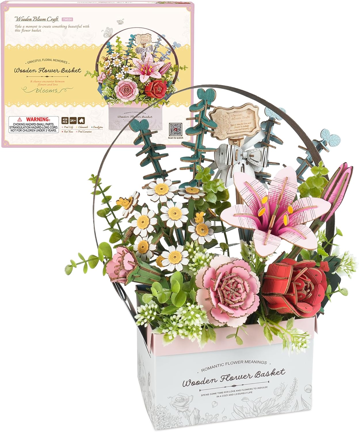 ROBOTIME 3D Wooden Puzzle Flower Basket Kit