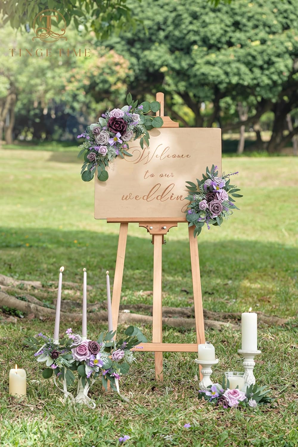 TINGE TIME Artificial Flower Swag Set of 2 Lavender and Plum
