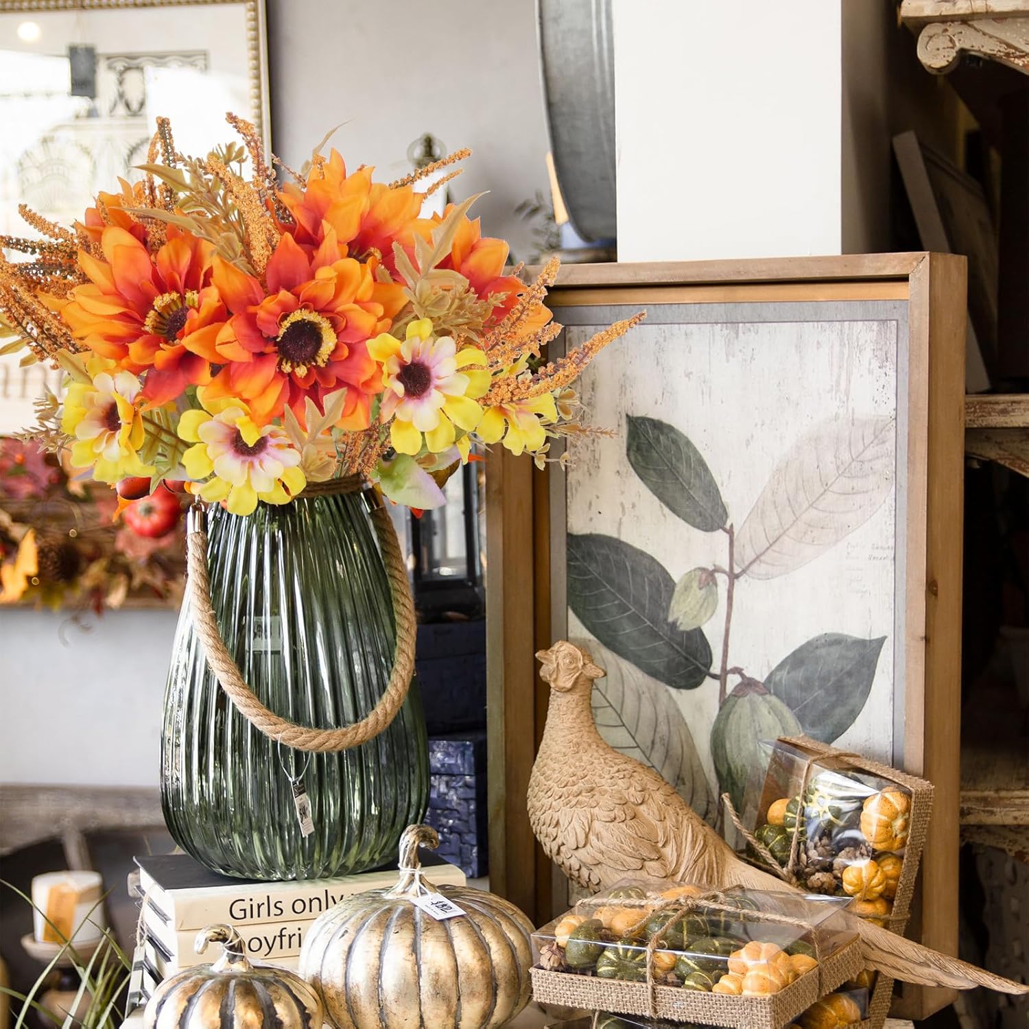 6 Bundle Artificial Fall Flowers Silk Sunflowers Bouquet