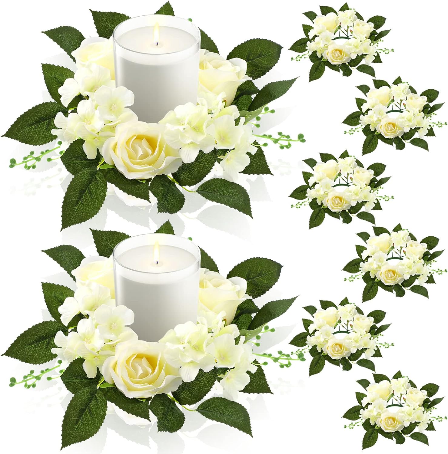 Jutom 8 Pcs Wedding Rose Candle Rings Garland Decor