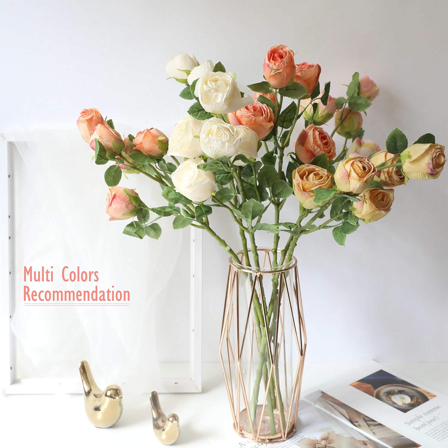 Dried Flower Artificial Rose 6pcs 24 Inch Long Stem Set