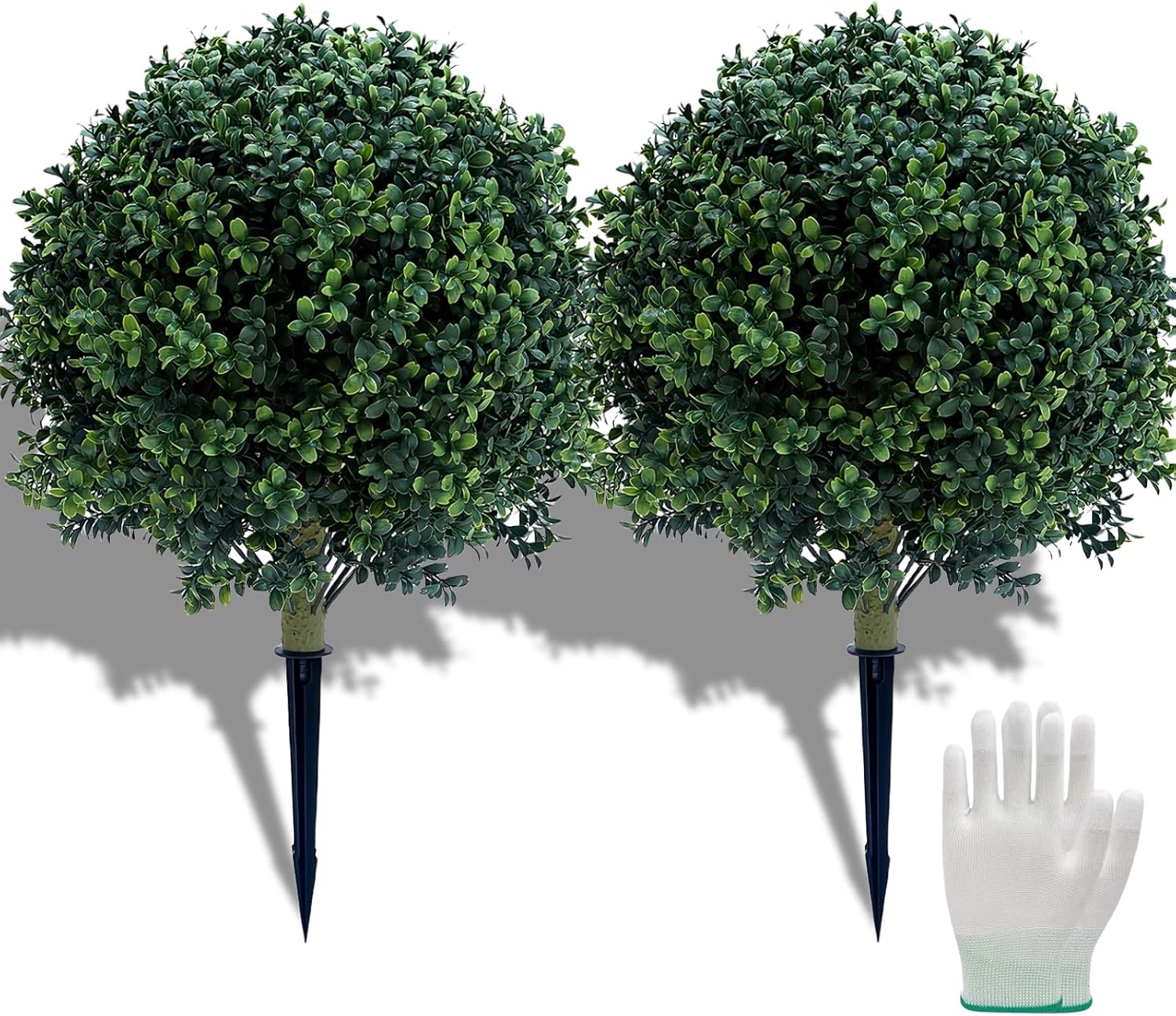 236 Inches Set of 2 Artificial Boxwood Topiary Trees with Ground Spike