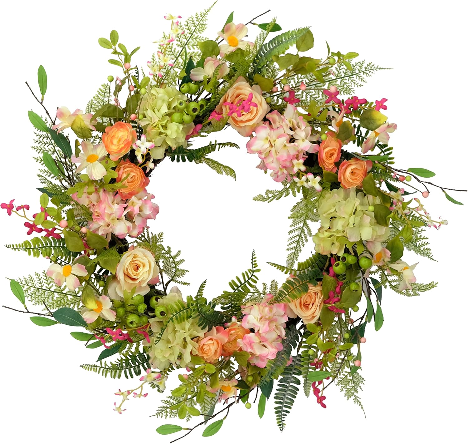 Puleo International 30 In Artificial Rose Spring Bouquet Door Wreath