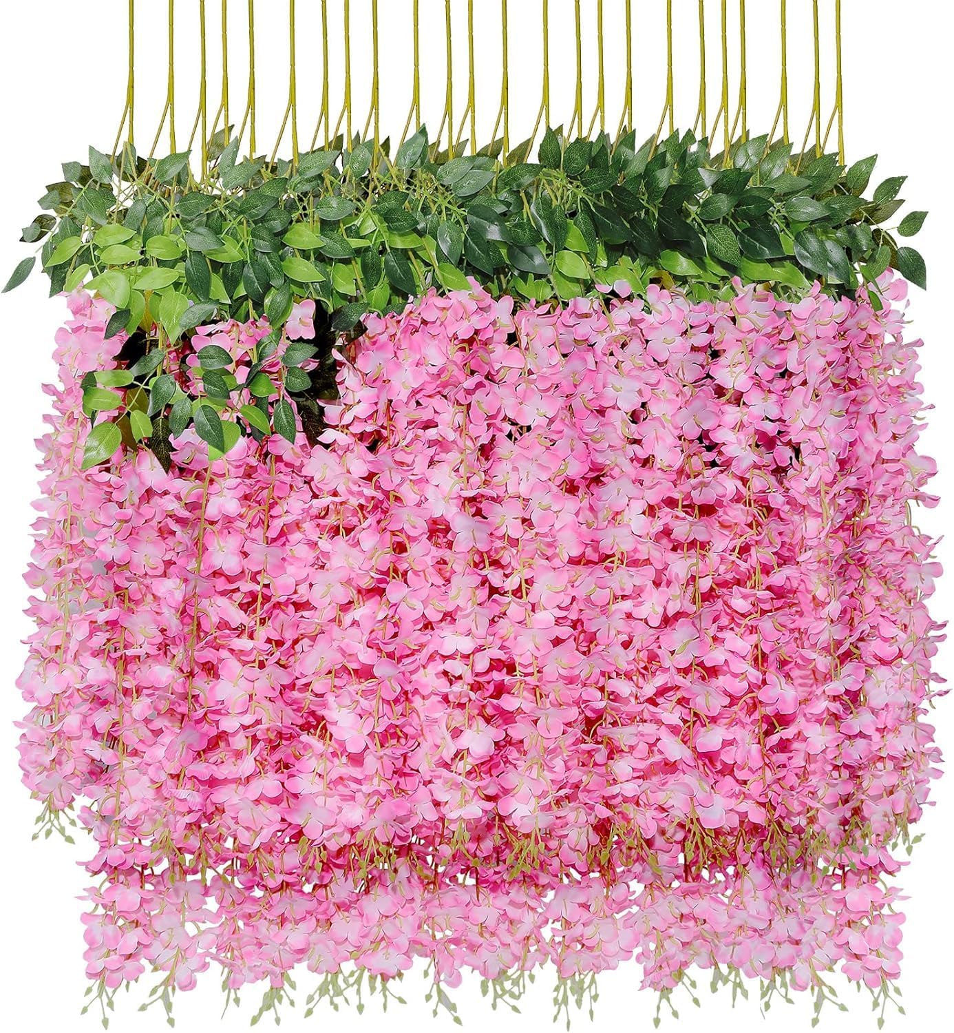 Pauwer Wisteria Hanging Flowers 24 Pack Artificial Garland Pink
