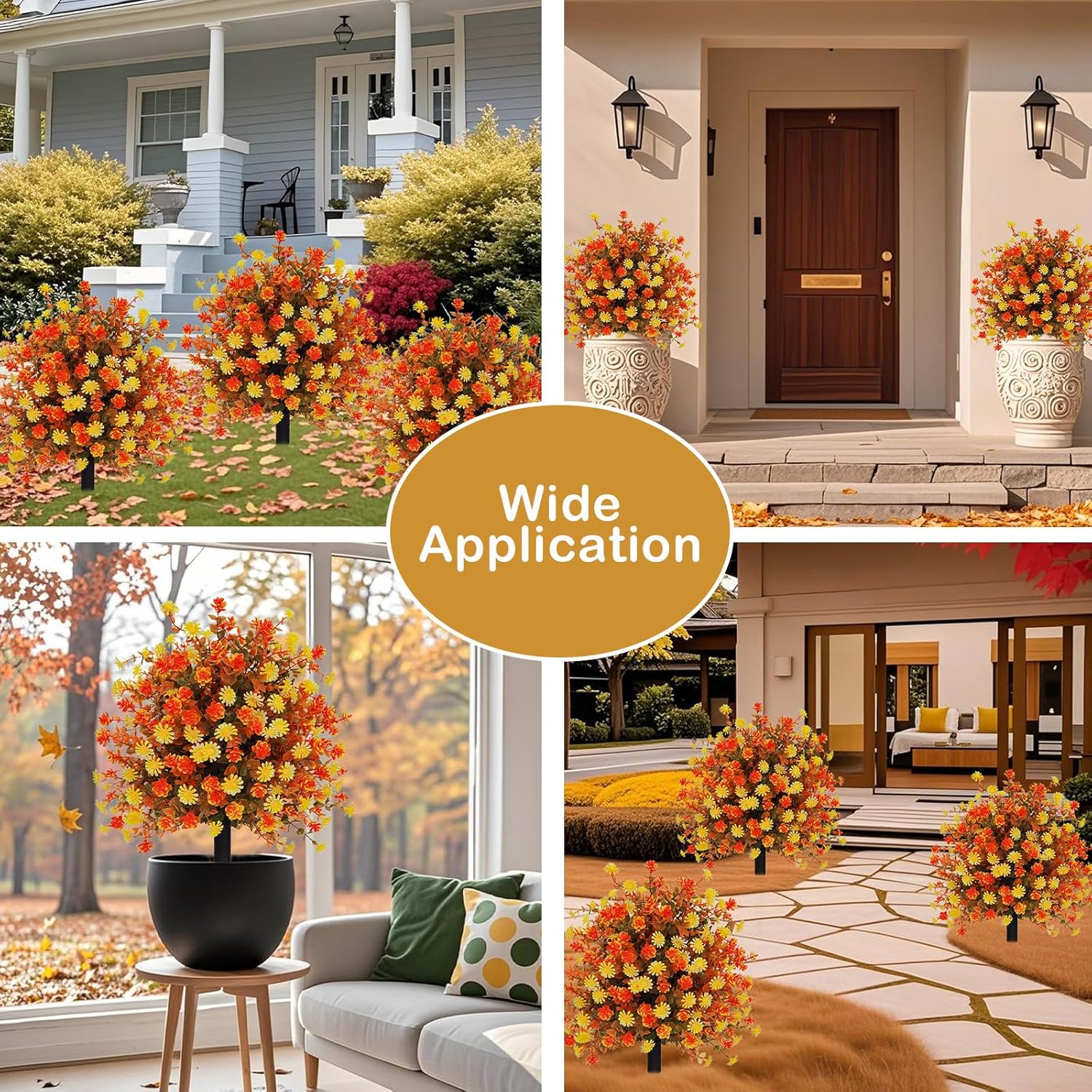 Fall Artificial Topiary Ball Tree with Mums Flowers Set of 2