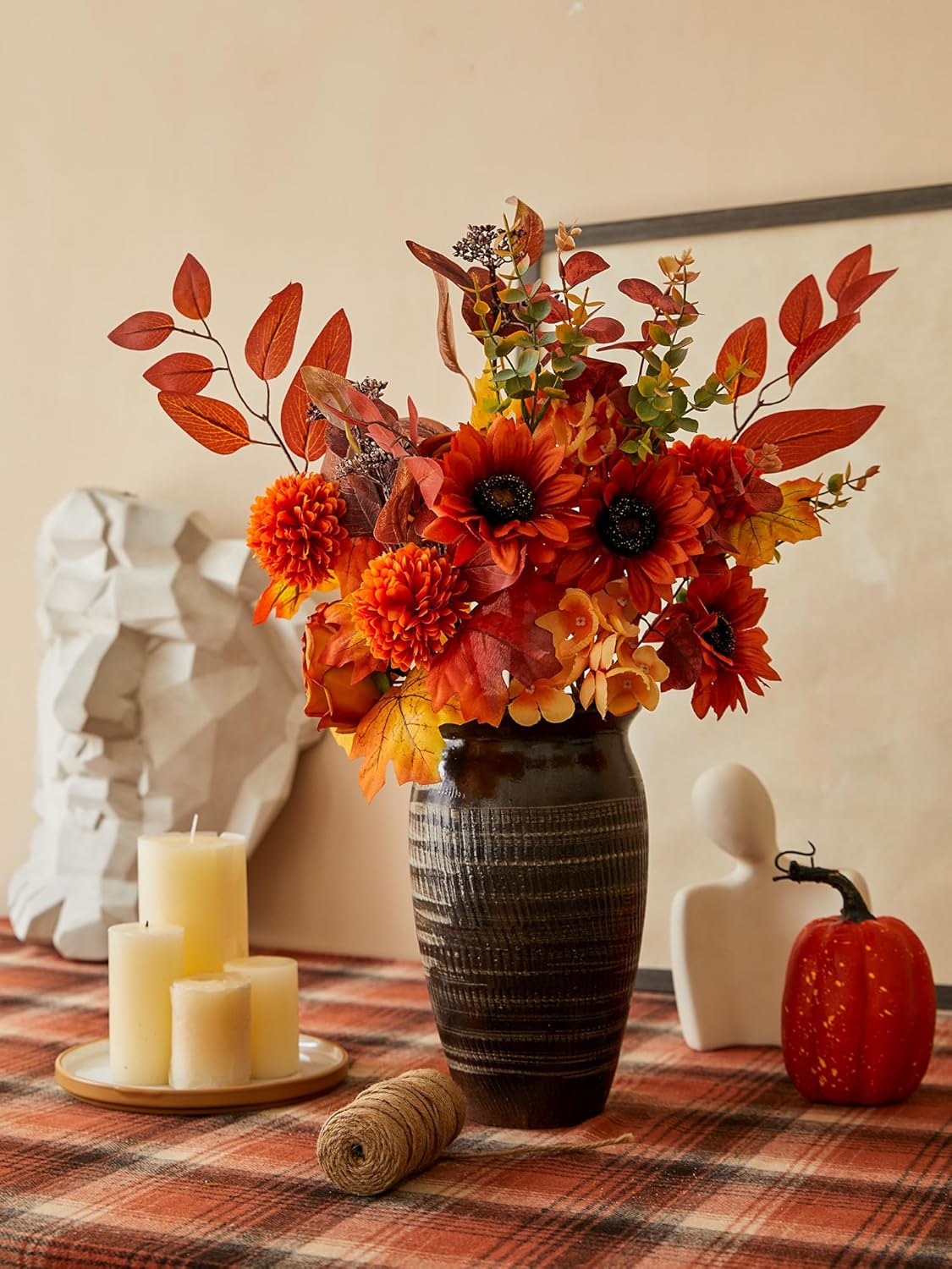 Annas Whimsy Artificial Fall Flower Bouquet with Pumpkins