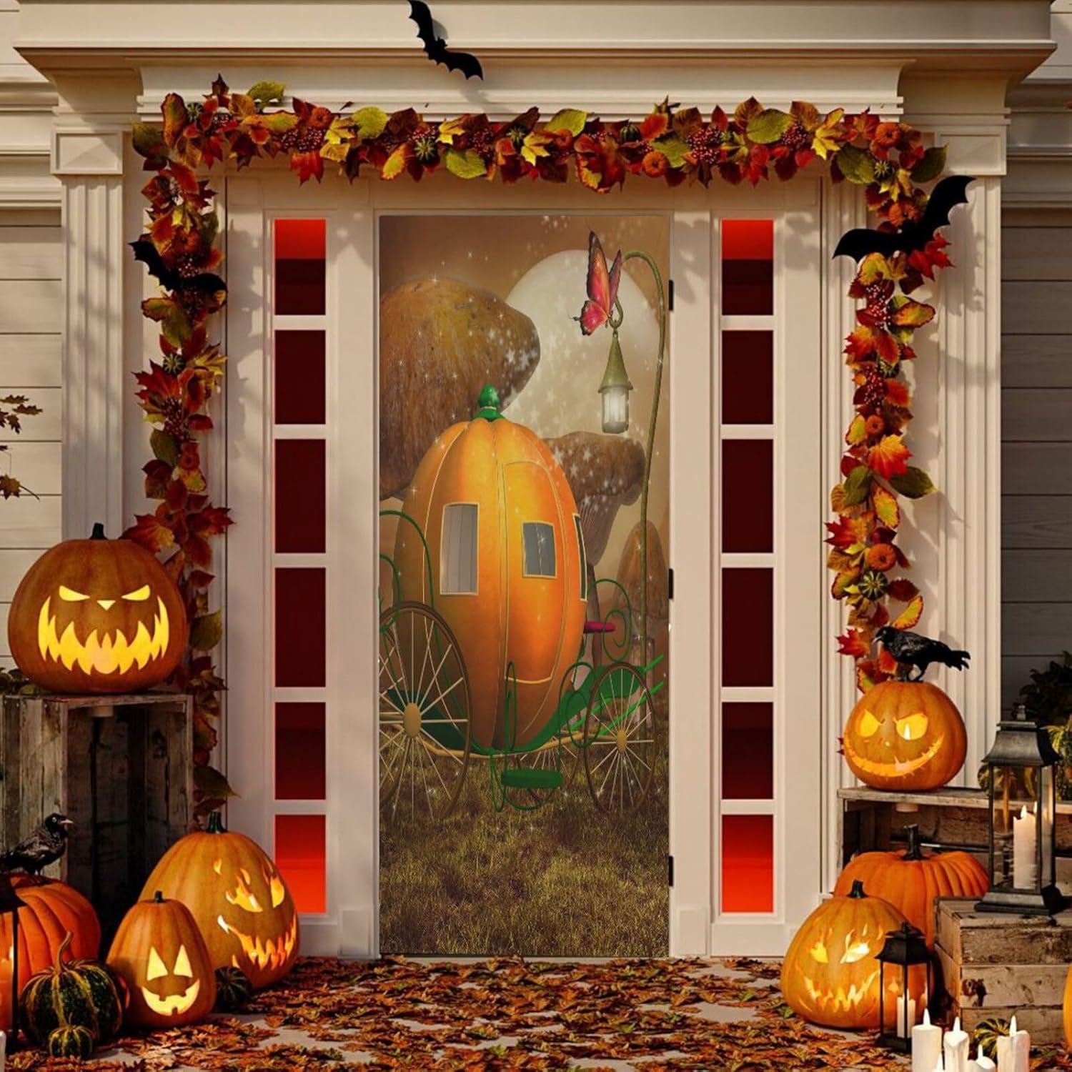 Susiyo Halloween Pumpkin Carriage Door Cover 32x79 in