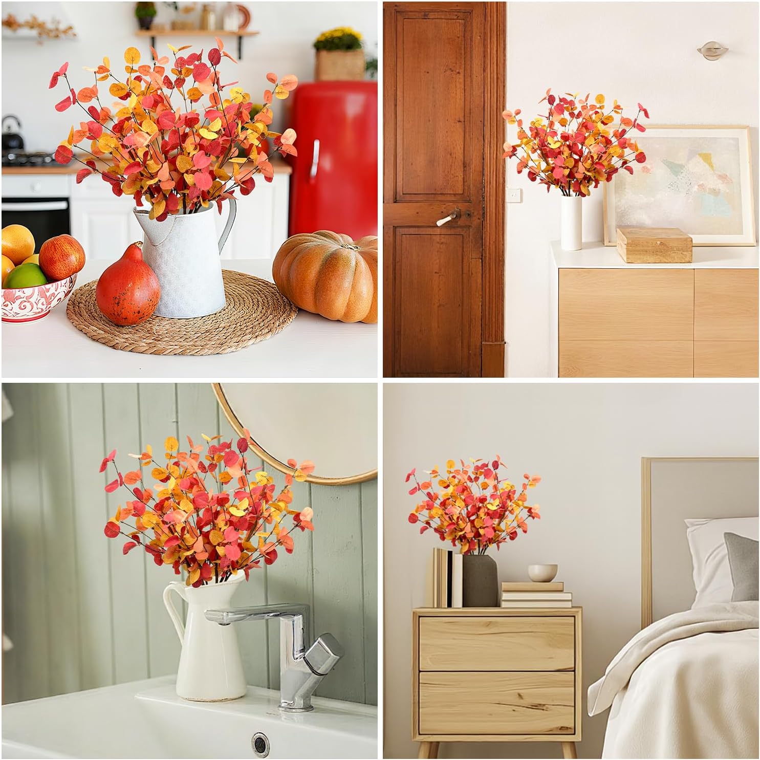 Fall Decor Artificial Eucalyptus Stems 6PCS Farmhouse Decor