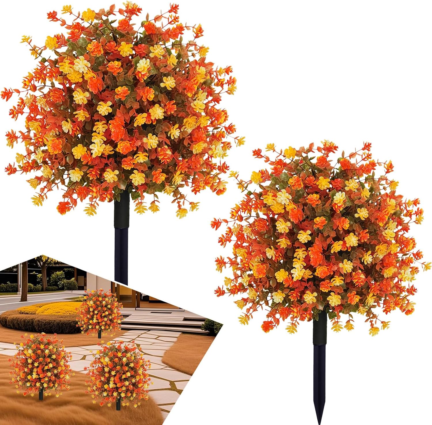 Fall Boxwood Topiary Ball Artificial Plants Set of 2