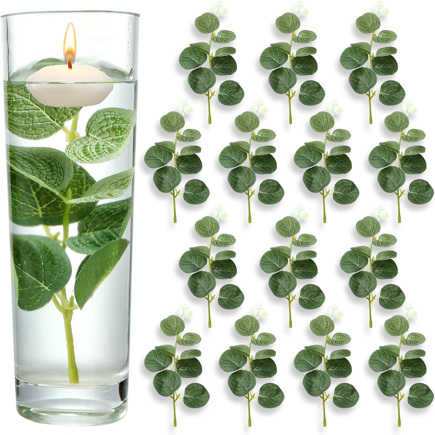 Zeyune 50 Pcs Mini Artificial Eucalyptus Leaves for Floating Candles