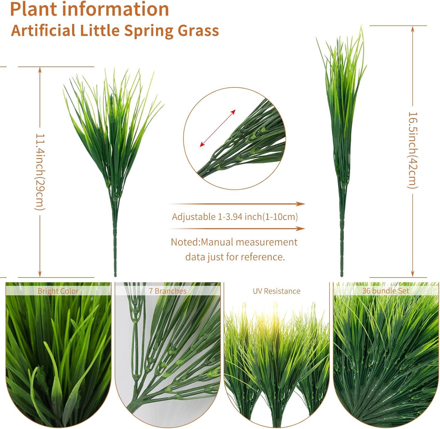 36 Bundles Artificial Wheat Grass UV Resistant Fake Plants for Garden