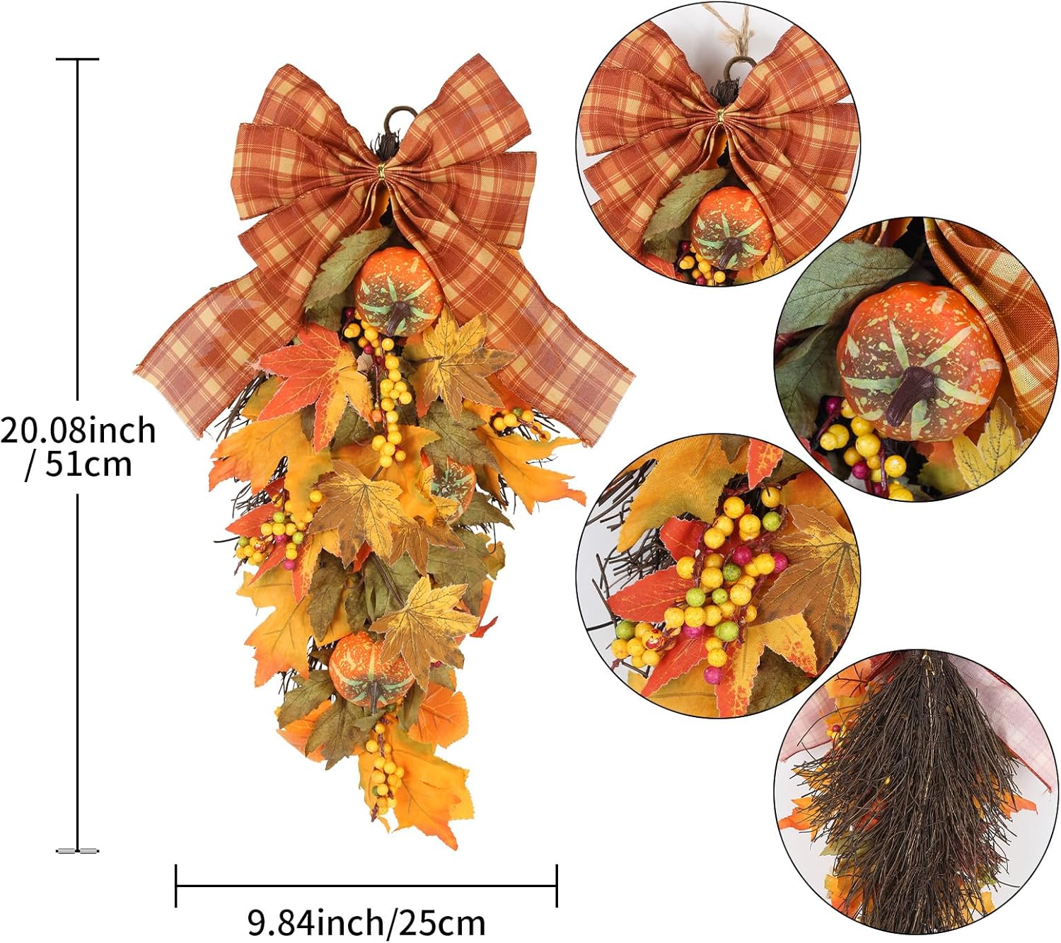 INSUNSIX 2PCS Autumn Teardrop Swag Wreath