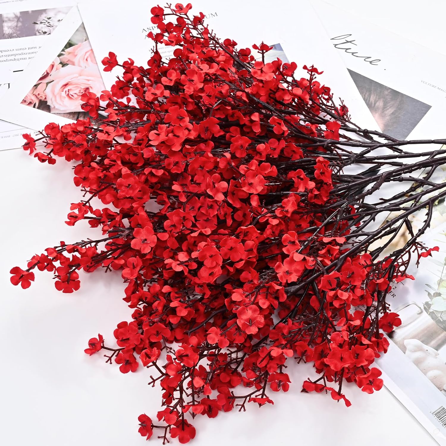 Yastouay Red Babys Breath Artificial Flowers 10pcs