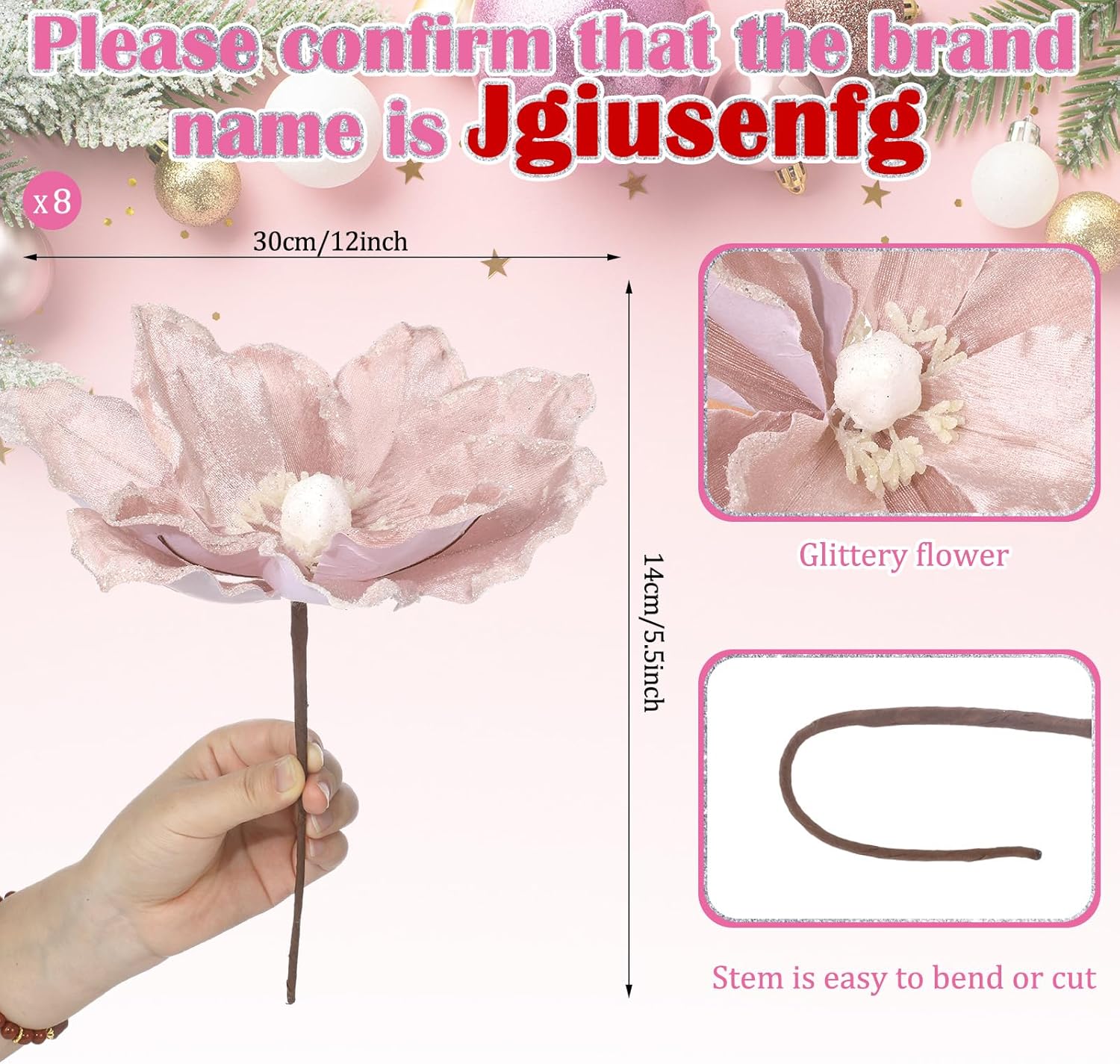 8 Pcs Large Christmas Magnolia Flowers Artificial Decor