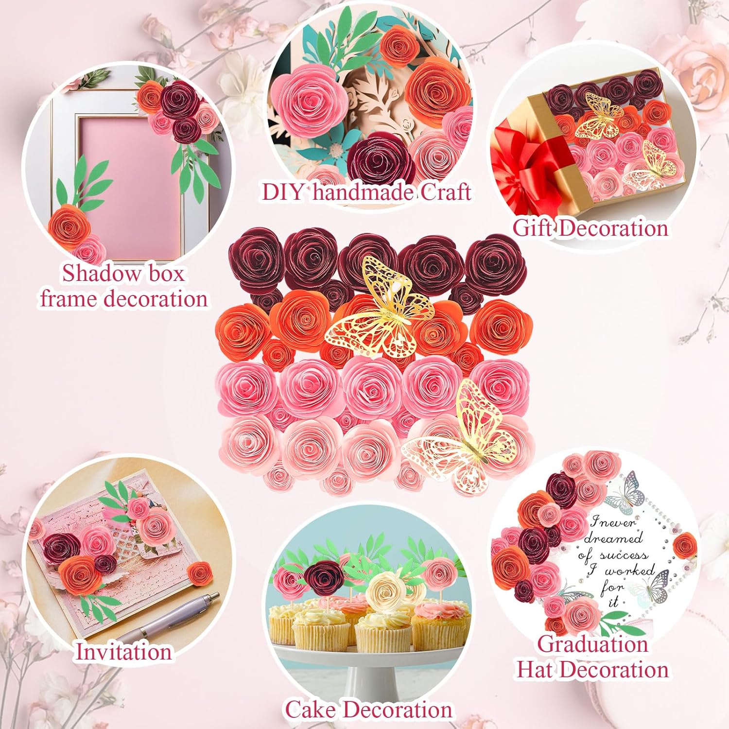36 Pcs 3D Artificial Roses Paper Flowers for DIY Crafts
