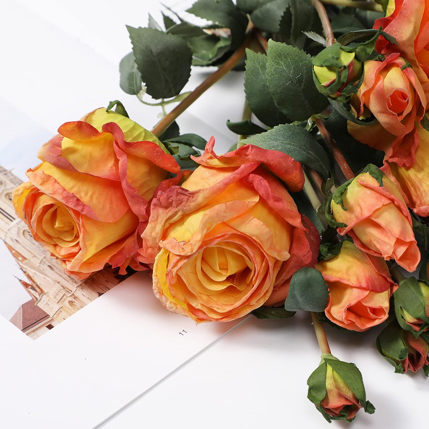 Long Stem Artificial Rose Flower Bunch Faux Decor