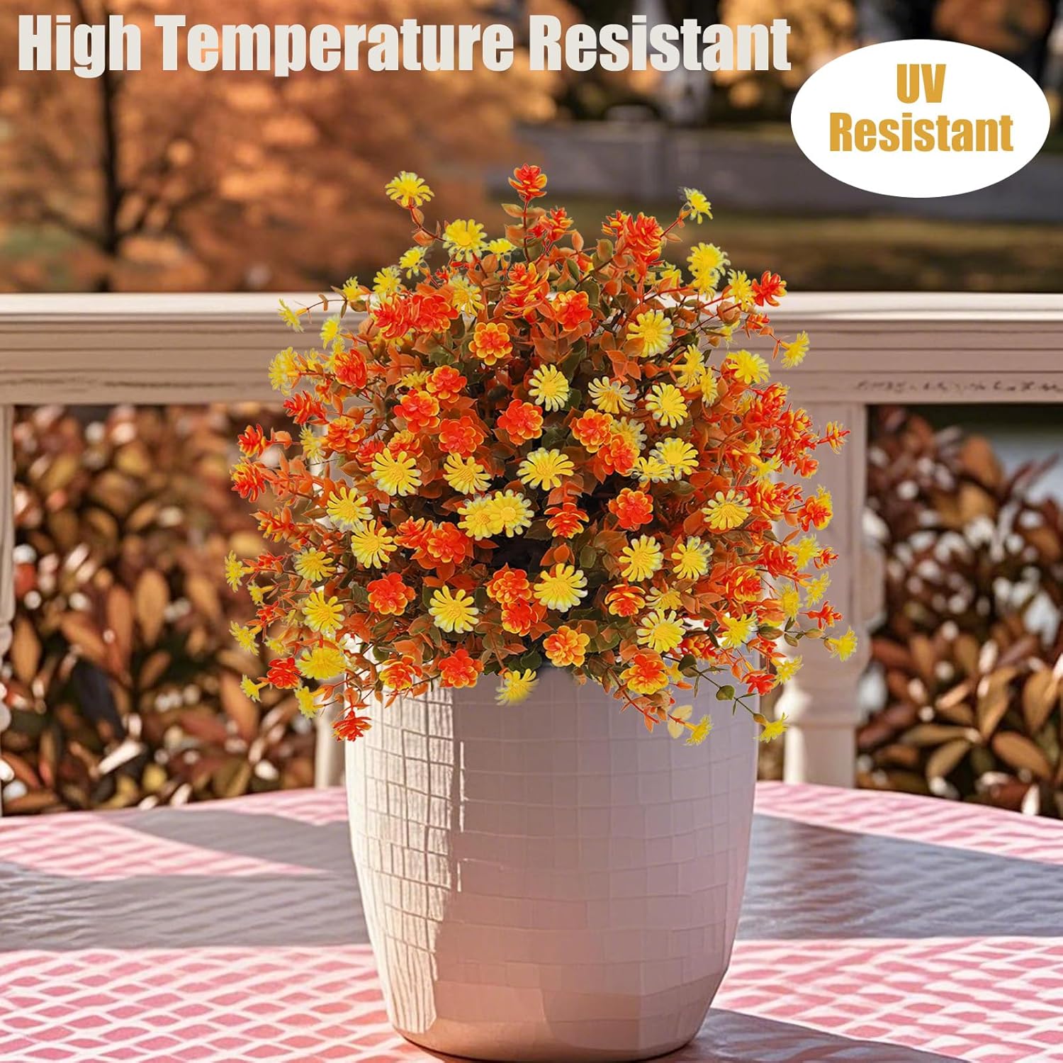 Fall Artificial Topiary Ball Tree with Mums Flowers Set of 2
